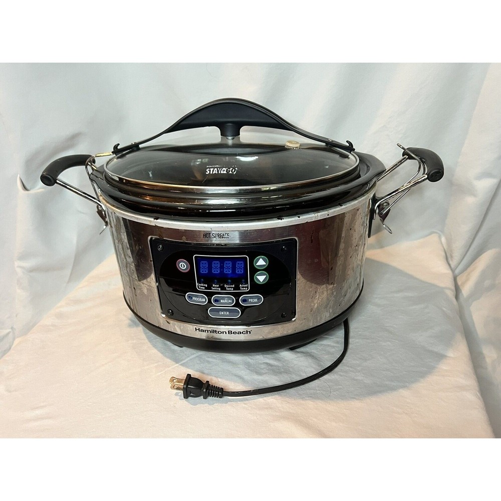 Hamilton Beach Slow Cooker Model 33967 6 Quart Silver With Black Interior *Dings